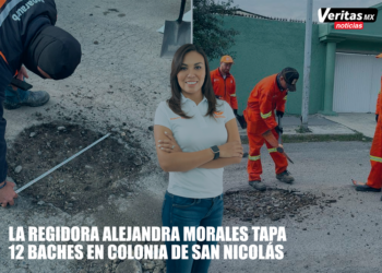 La regidora Alejandra Morales tapa 12 baches en colonia de San Nicolás