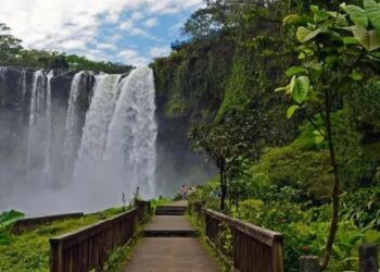 BLOQUEO EN CARRETERA POR DERRUMBE DE ESCALERAS EN EL SALTO DE EYIPANTLA, VERACRUZ