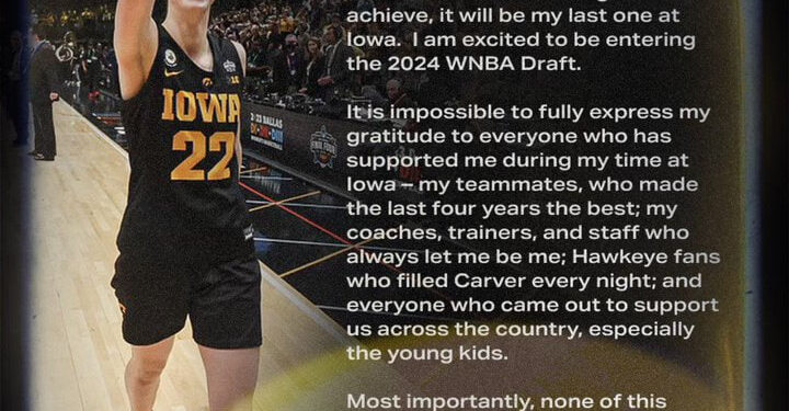 CAITLIN CLARK ANUNCIA SU SALIDA DEL BALONCESTO UNIVERSITARIO PARA INGRESAR AL DRAFT DE LA WNBA 1 CAITLIN CLARK ANUNCIA SU SALIDA DEL BALONCESTO UNIVERSITARIO PARA INGRESAR AL DRAFT DE LA WNBA