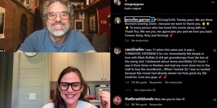 MARK RUFFALO Y JENNIFER GARNER CELEBRAN 20 AÑOS DE 'SI TUVIERA 30' CON UN ENCUENTRO VIRTUAL MEMORABLE 1 MARK RUFFALO Y JENNIFER GARNER CELEBRAN 20 AÑOS DE ‘SI TUVIERA 30’ CON UN ENCUENTRO VIRTUAL MEMORABLE