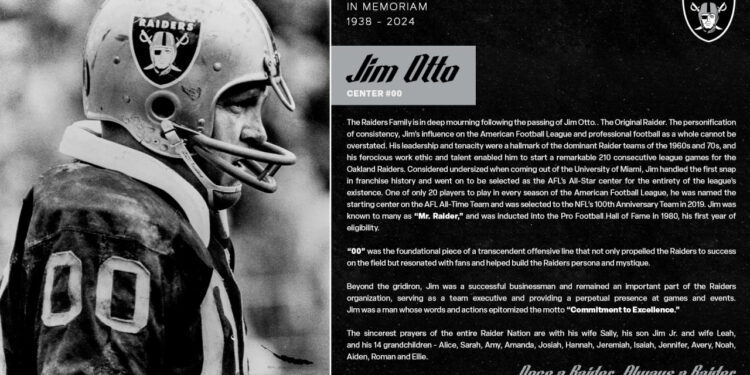 FALLECE JIM OTTO, LEYENDA DE LOS RAIDERS Y MIEMBRO DEL SALÓN DE LA FAMA 1 FALLECE JIM OTTO, LEYENDA DE LOS RAIDERS Y MIEMBRO DEL SALÓN DE LA FAMA