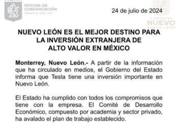 REITERA GOBIERNO ESTATAL COMPROMISO CON TESLA