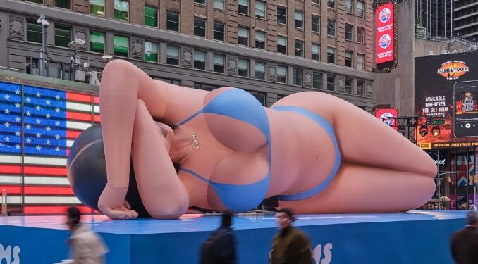 KIM KARDASHIAN SORPRENDE TIMES SQUARE CON UN INFLABLE GIGANTE 1 KIM KARDASHIAN SORPRENDE TIMES SQUARE CON UN INFLABLE GIGANTE