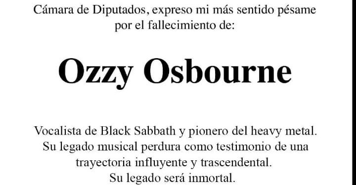 LANZA CÁMARA DE DIPUTADOS CONDOLENCIAS… ¡AL PRÍNCIPE DE LAS TINIEBLAS!LAMENTAN DIPUTADOS FALLECIMIENTO DE OZZY OSBOURNE