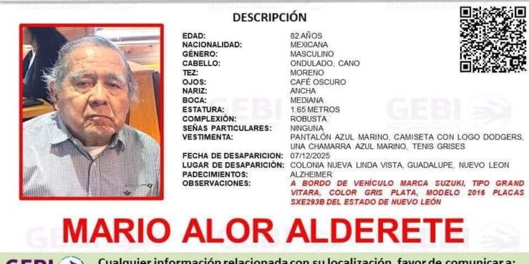 BUSCAN A ADULTO MAYOR DESAPARECIDO; LANZAN ALERTA POR VECINO DE LA COLONIA NUEVA LINDA VISTA DE 82 AÑOS CON ALZHEIMER.