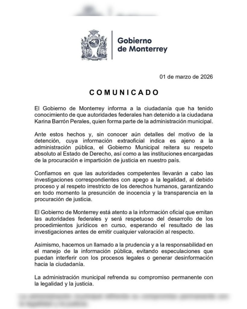 …Y GOBIERNO DE ADRIÁN SE LAVA LAS MANOS EN CASO KARINA BARRÓN; SE DESLINDA ADMINISTRACIÓN MUNICIPAL POR LA DETENCIÓN DE SU SECRETARIA DE DESARROLLO HUMANO Y LA LLAMA 'CIUDADANA' 2 Veritas 2276.1