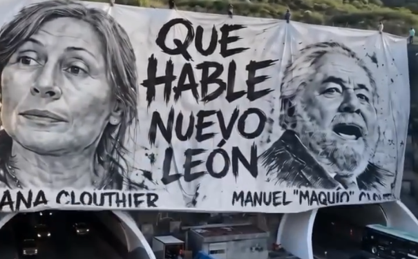 HACE TATIANA PROPAGANDA EN EL TÚNEL; ‘DESPLIEGA’ MACRO MANTA DE IA CON SU IMAGEN Y LA DE SU PADRE SOBRE MURAL DE ARTE URBANO DE COLOSIO