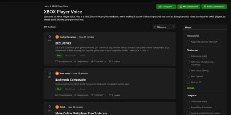XBOX ESCUCHARÁ A LOS JUGADORES CON PLAYER VOICE, SU NUEVO ESPACIO DE RETROALIMENTACIÓN