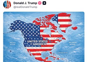 DONALD TRUMP DESATA POLÉMICA DIPLOMÁTICA AL PUBLICAR UN MAPA QUE CUBRE A MÉXICO, CANADÁ Y GROENLANDIA CON LA BANDERA DE ESTADOS UNIDOS
